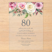 Invitation Anniversaire 80 Ans Fleur Rose Blanche (Recto)