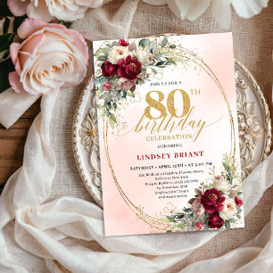 Invitation anniversaire 80 ans Floral Bohème Burgu