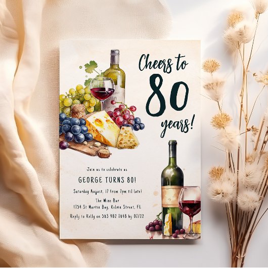 Invitation Anniversaire 80 Ans Fromage Et Vin Adul