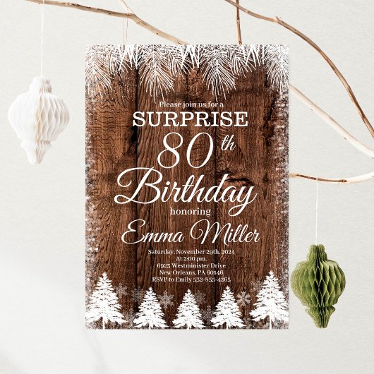Invitation Anniversaire 80 ans Hiver Rustique