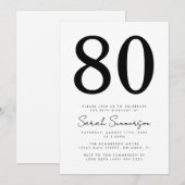 Invitation Anniversaire 80 ans noir et blanc écriture moderne (Devant / Derrière)