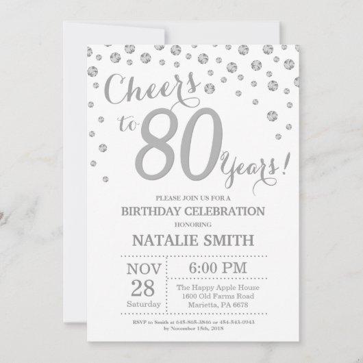 Invitation Anniversaire 80 ans Paillettes Diamant (Devant)