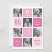 Invitation anniversaire 80 ans rose moderne avec p (Devant)