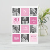 Invitation anniversaire 80 ans rose moderne avec p (Debout devant)