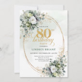 Invitation Anniversaire 80 Ans Roses Blanches Luxe (Devant)
