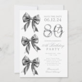 Invitation anniversaire 80 ans Silver Coquette Bow (Devant)