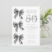 Invitation anniversaire 80 ans Silver Coquette Bow (Debout devant)