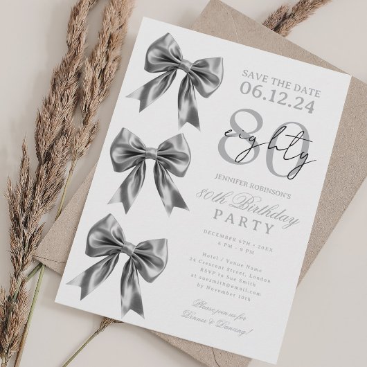 Invitation anniversaire 80 ans Silver Coquette Bow
