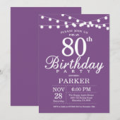 Invitation Anniversaire 80 Ans Violet Lavande (Devant / Derrière)
