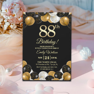 Invitation Anniversaire 88 ans paillettes noir élégant