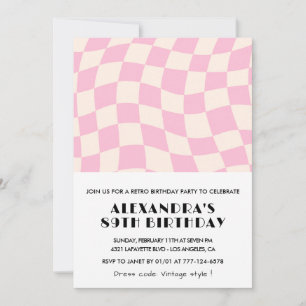 Invitation Anniversaire 89 ans à carreaux rose rétro vintage