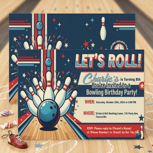 Invitation Anniversaire 8 Ans Bowling Style Rétro 