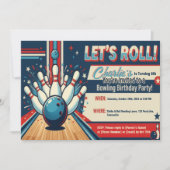 Invitation Anniversaire 8 Ans Bowling Style Rétro  (Devant)