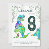 Invitation Anniversaire 8 ans Dinosaure T-Rex Jungle Vert (Devant)