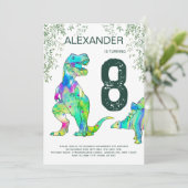 Invitation Anniversaire 8 ans Dinosaure T-Rex Jungle Vert (Debout devant)