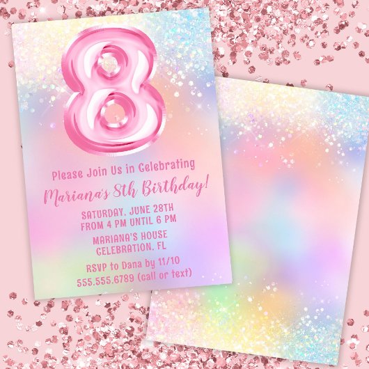 Invitation Anniversaire 8 ans Pink Rainbow