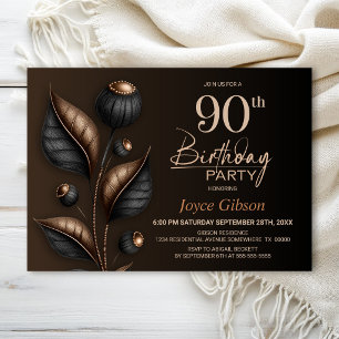 Invitation Anniversaire 90 ans au style noir et cuivre eucaly