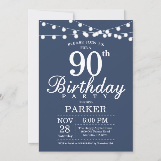 Invitation Anniversaire 90 Ans Bleu (Devant)