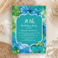 Anniversaire 90 ans Bleu Vert Turquoise Aquarelle