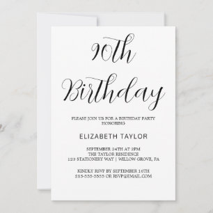 Invitation Anniversaire 90 ans Calligraphie Noir Intemporel