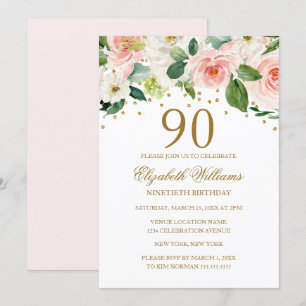 Invitation Anniversaire 90 Ans Fleurie Aquarelle O