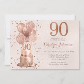 Invitation Anniversaire 90 Ans Gâteau Rose Gold (Devant)