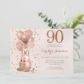 Invitation Anniversaire 90 Ans Gâteau Rose Gold (Debout devant)