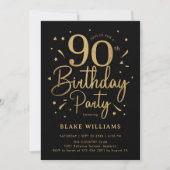 Invitation Anniversaire 90 ans Noir Or (Devant)