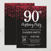 Invitation Anniversaire 90 Ans Paillettes Rouges (Devant / Derrière)