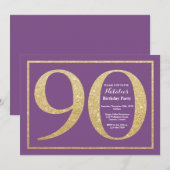 Invitation Anniversaire 90 Ans Paillettes Violette (Devant / Derrière)