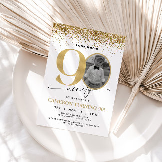 Invitation anniversaire 90 ans photo moderne paill
