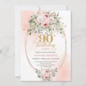 Invitation Anniversaire 90 Ans Roses Blush Boho In (Devant)