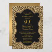 Invitation Anniversaire 91ème, Cheetah, Noir & Or (Devant / Derrière)