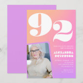 Invitation Anniversaire 92 ans dégradé rétro rose (Devant / Derrière)