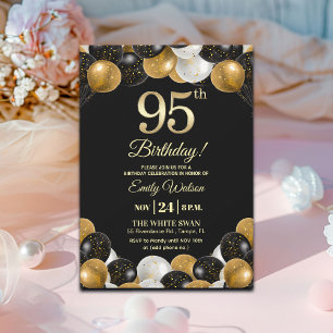 Invitation Anniversaire 95 ans paillettes noir élégant or