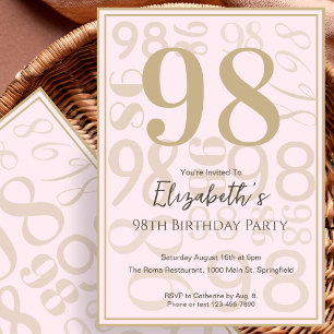 Invitation anniversaire 98 ans pour elle en rose o