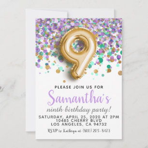 Invitation anniversaire 9 ans confettis