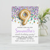 Invitation anniversaire 9 ans confettis (Debout devant)