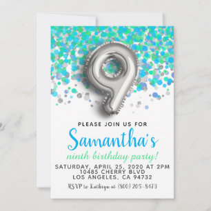 Invitation anniversaire 9 ans confettis