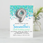 Invitation anniversaire 9 ans confettis (Debout devant)