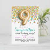 Invitation anniversaire 9 ans confettis (Debout devant)