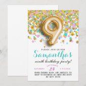 Invitation anniversaire 9 ans confettis (Devant / Derrière)