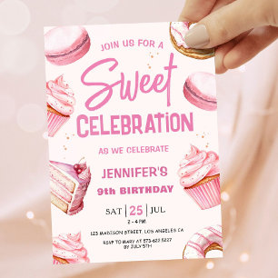 Invitation anniversaire 9 ans fille donuts roses S