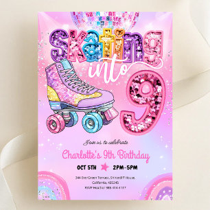 Invitation Anniversaire 9 ans Neon Disco Roller Skating