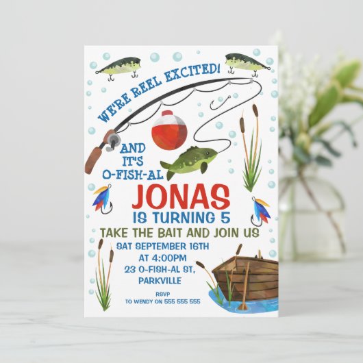 Invitation Anniversaire À La Pêche Ou À La Pêche (Debout devant)