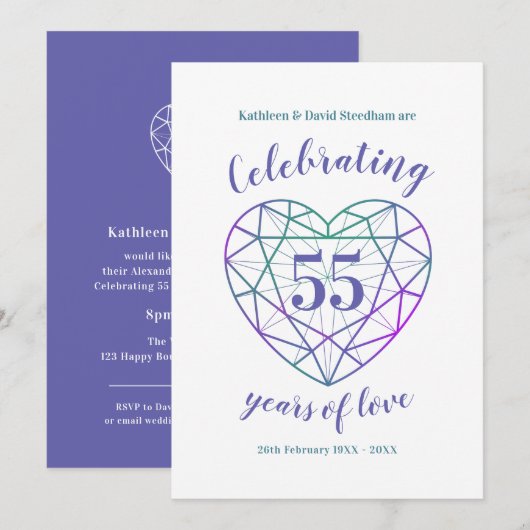 Invitation anniversaire à l'alexandrite 55 ans d'a (Devant / Derrière)