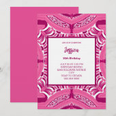 Invitation anniversaire à motif abstrait rose (Devant / Derrière)