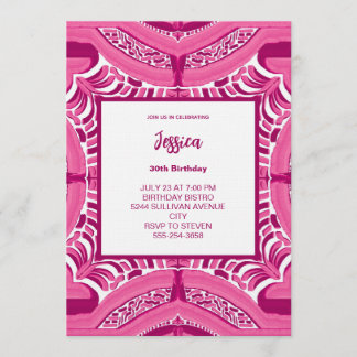 Invitation anniversaire à motif abstrait rose