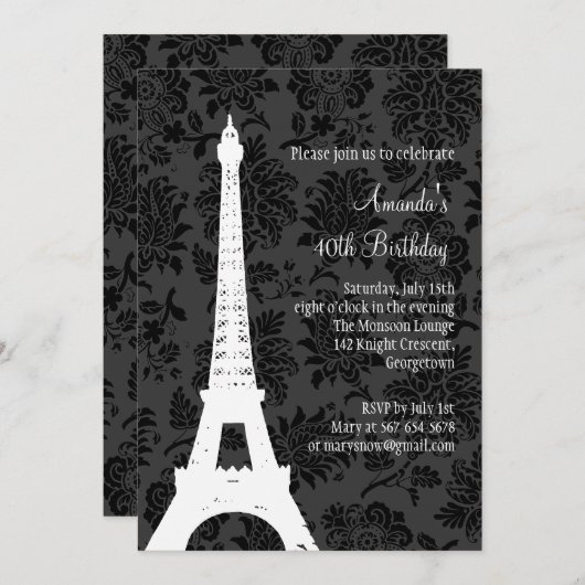 Invitation Anniversaire à Paris (noir) (Devant / Derrière)