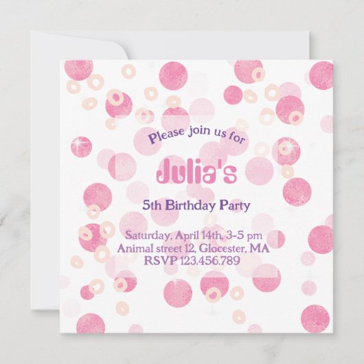 Invitation anniversaire à pois rose pastel (Devant)